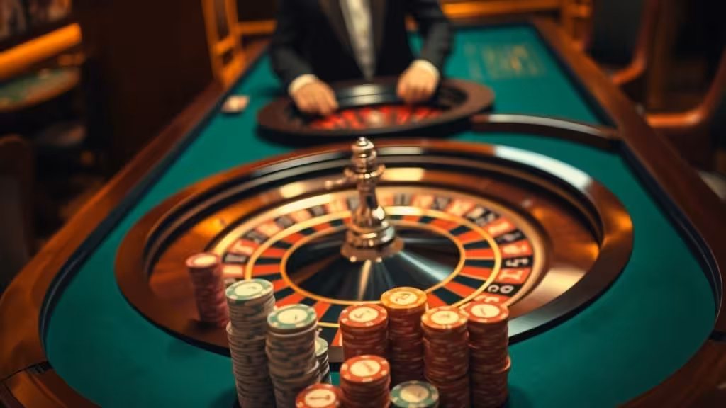 Vue d'ensemble d'une table de roulette avec jetons en place - stratégie et discipline au casino