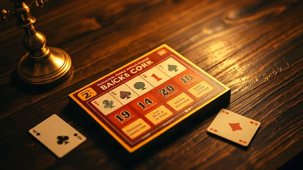 Ticket Black Jack FDJ posé avec cartes et jetons sur une table en bois.