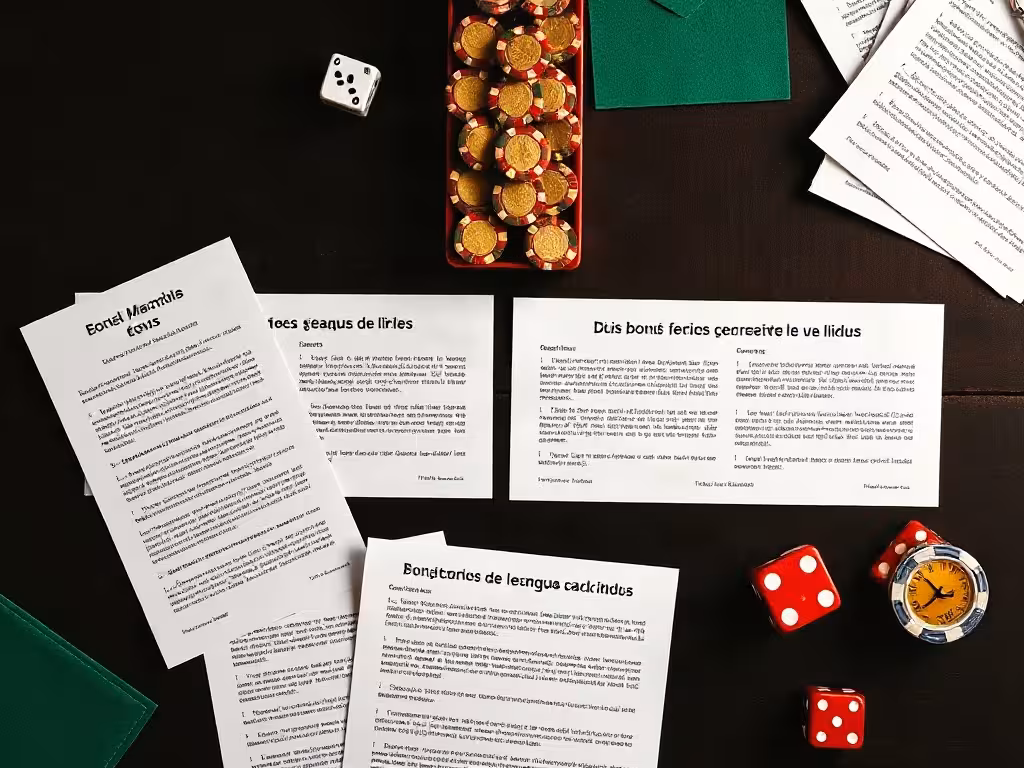 Comparaison de plusieurs offres de bonus casino avec documents et jetons