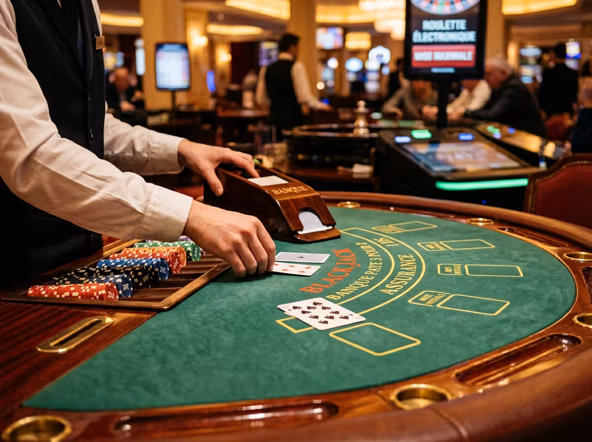 Table de blackjack et machines électroniques dans un casino français haut de gamme