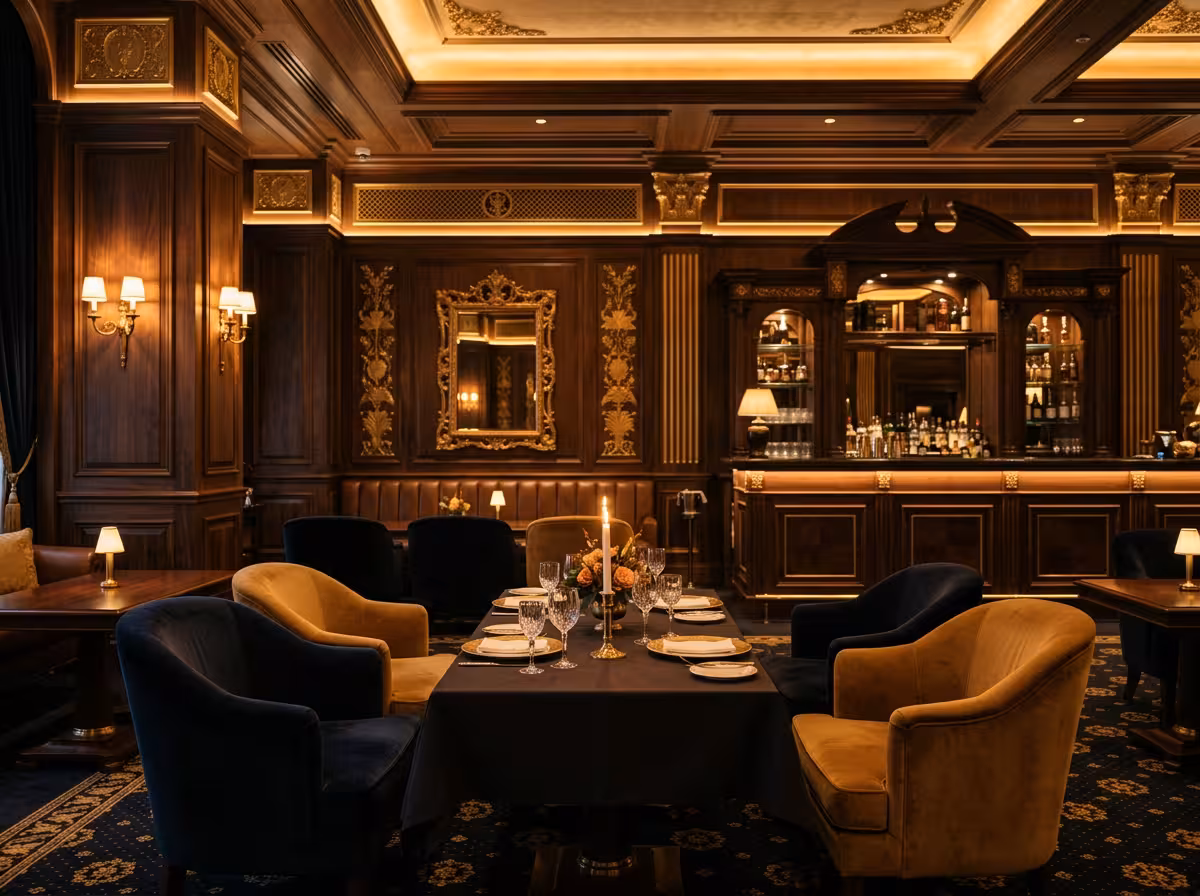 Espace gastronomie luxueuse du Casino Enghien aux tons chauds et décoration raffinée