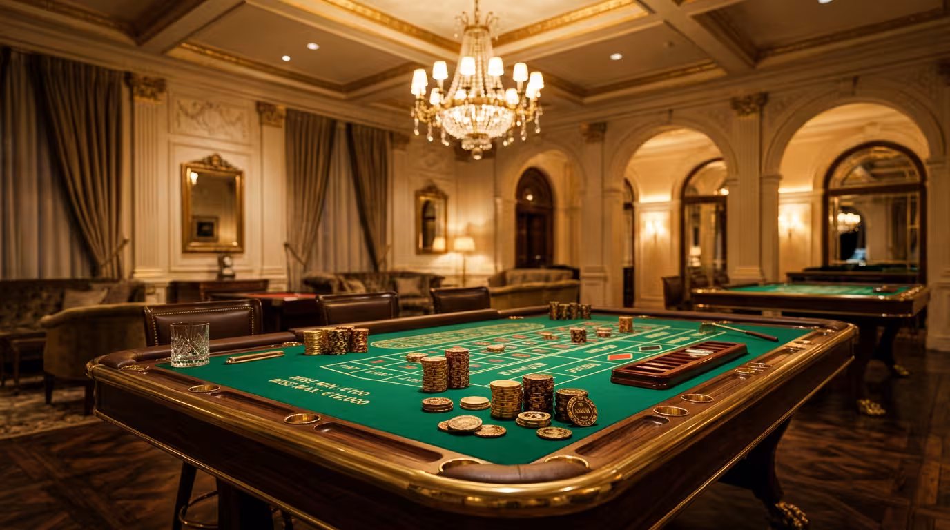 Table de jeu avec jetons au Casino Forge-les-Eaux, ambiance intérieure de luxe
