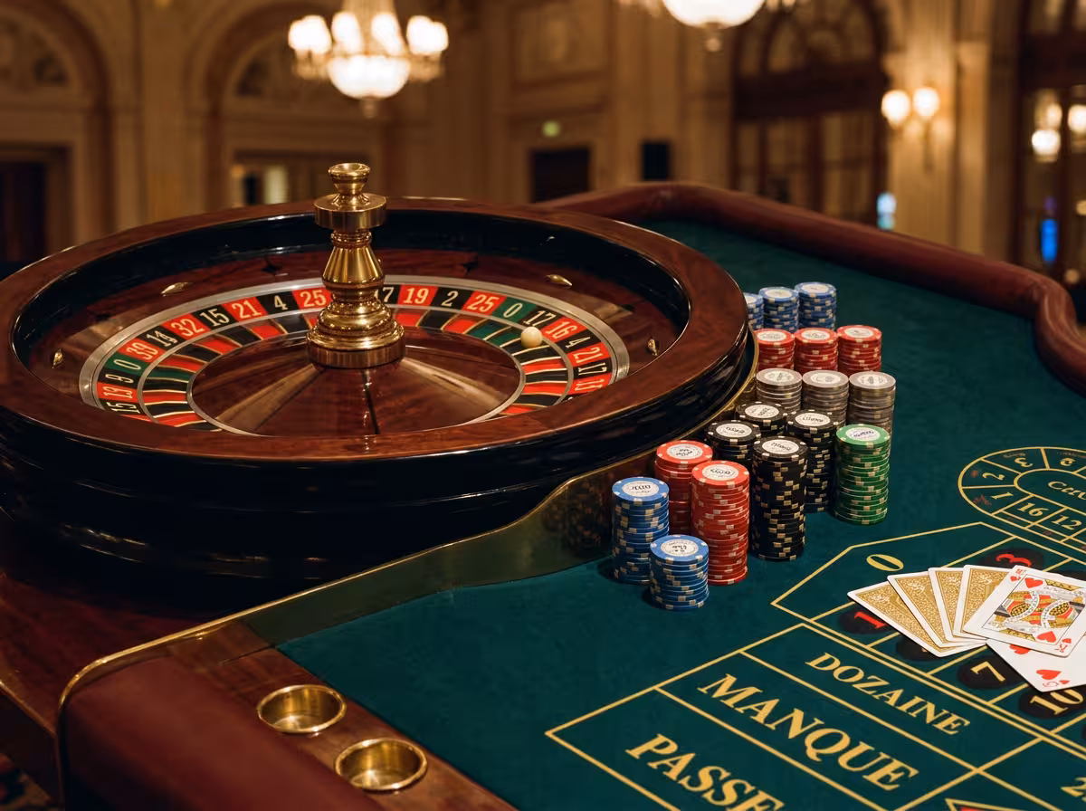 Détail des jeux de table : roulette et jetons au Casino Forge-les-Eaux