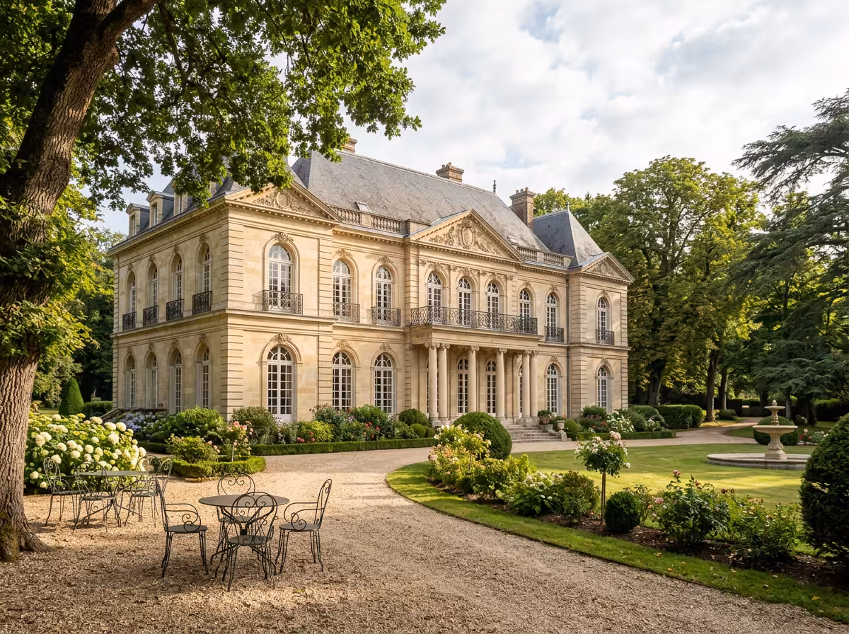 Domaine de Forges-les-Eaux avec architecture Belle Époque et jardins verdoyants