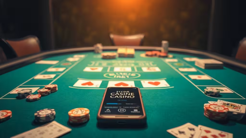 Casino Golden Vegas : interface professionnelle avec jetons et cartes, ambiance calme et organisée