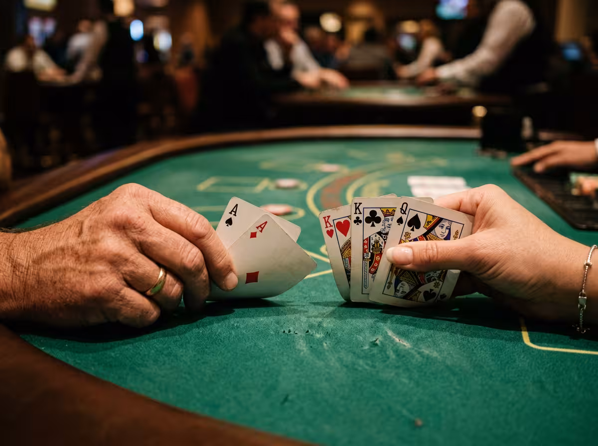 Départage de deux paires au poker avec kicker sur tapis vert