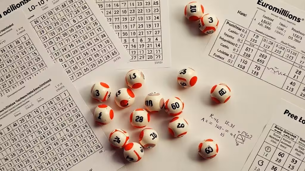 Grilles EuroMillions, boules de tirage et tableaux de probabilités mathématiques en composition analytique professionnelle