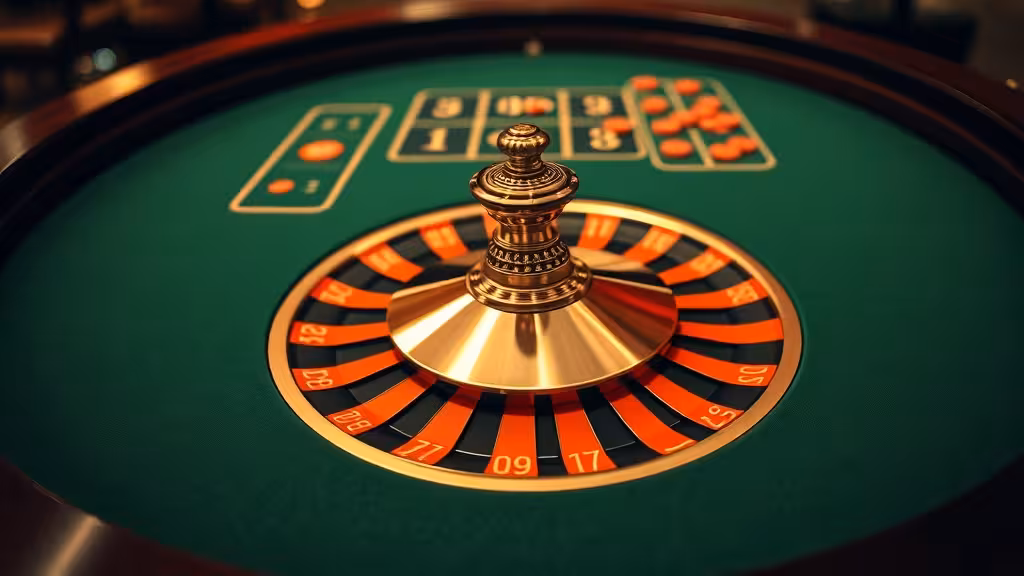 Table de roulette professionnelle avec jetons et feutrine verte, lumière douce de casino