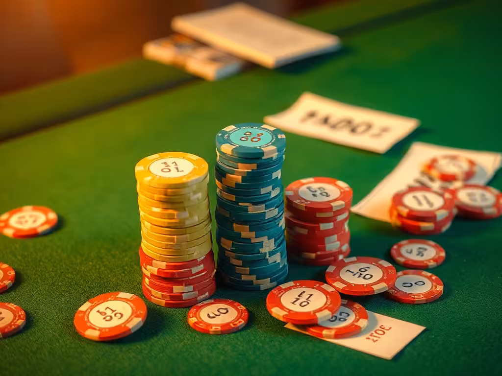 Gestion de bankroll pour paris sportifs : jetons empilés illustrant la répartition des mises.