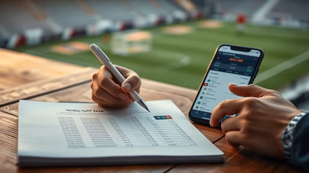 Bureau d'analyse avec cotes de la Coupe du Monde 2026, fiche de pronostics et téléphone sportif