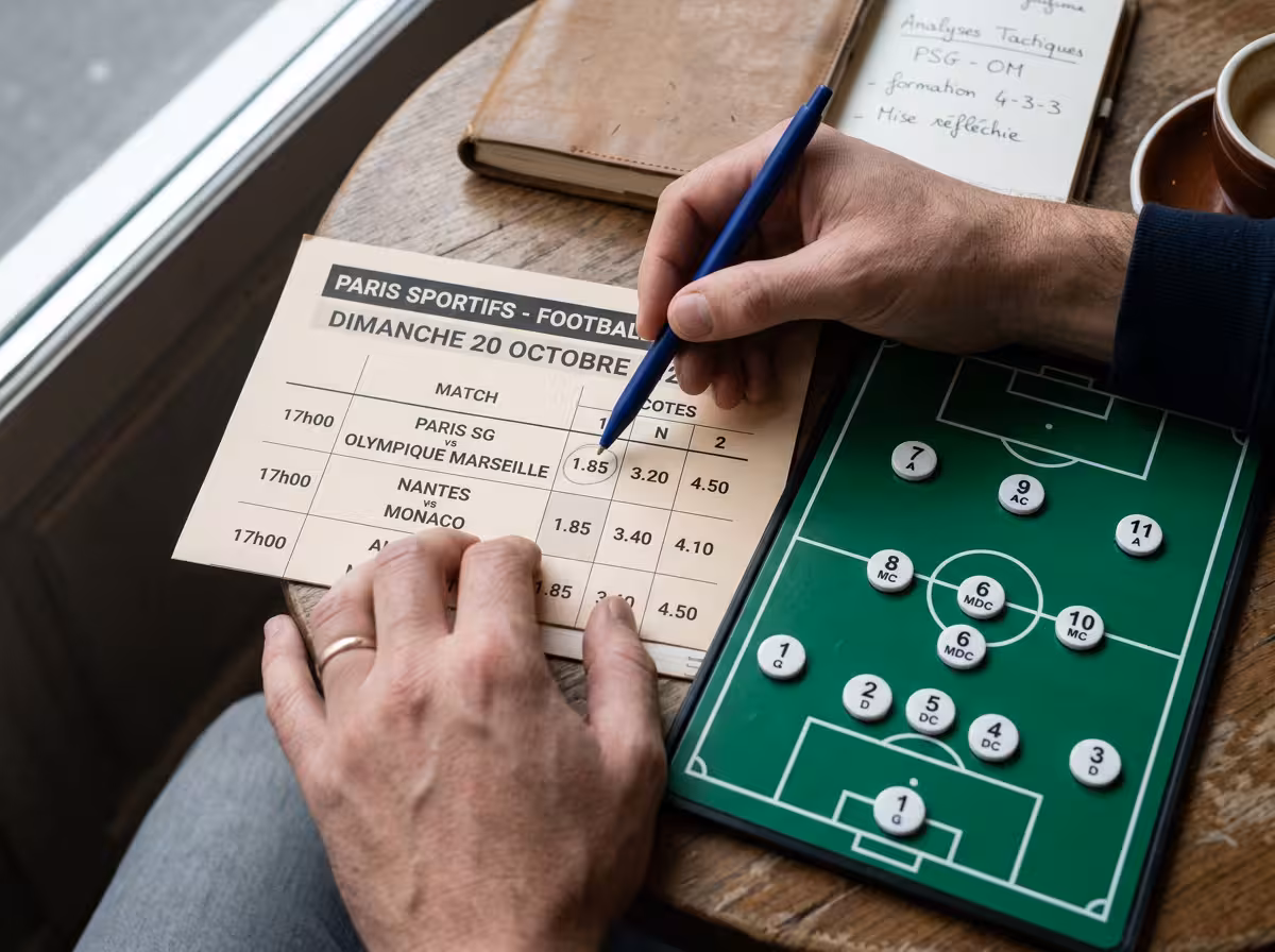 Analyse des cotes avant un pronostic football sur feuille imprimée