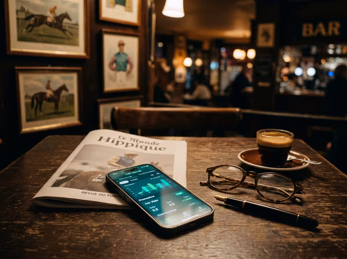 Smartphone et magazine papier turf côte à côte symbolisant les supports complémentaires de Geny Courses