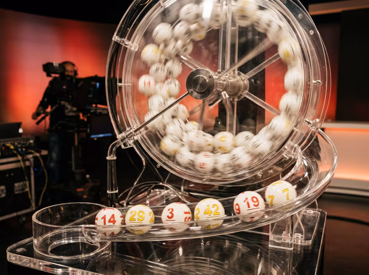Boules numérotées en mouvement dans la machine du tirage du Loto du soir