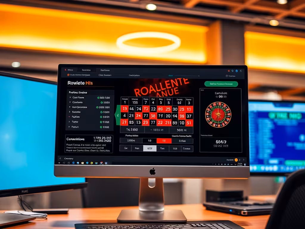 Interface de roulette en ligne montrant historique des paris, statistiques et résultats en français, illustrant le cadre ANJ