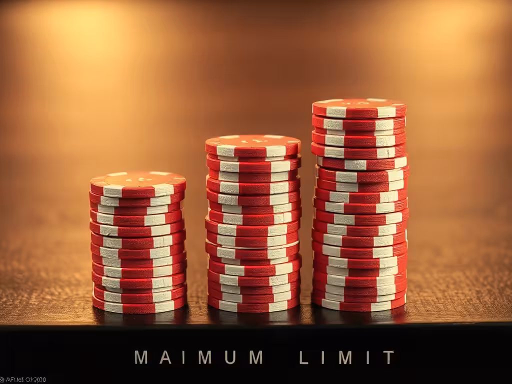 Jetons empilés en progression croissante bloqués par le plafond de mise du casino
