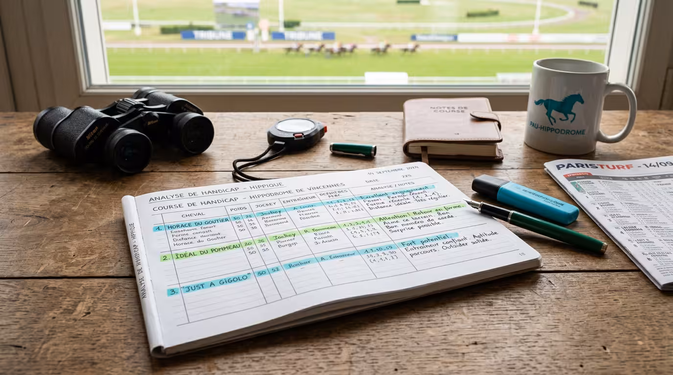 Carnet d'analyse montrant les trois bases sélectionnées pour le Quinté+