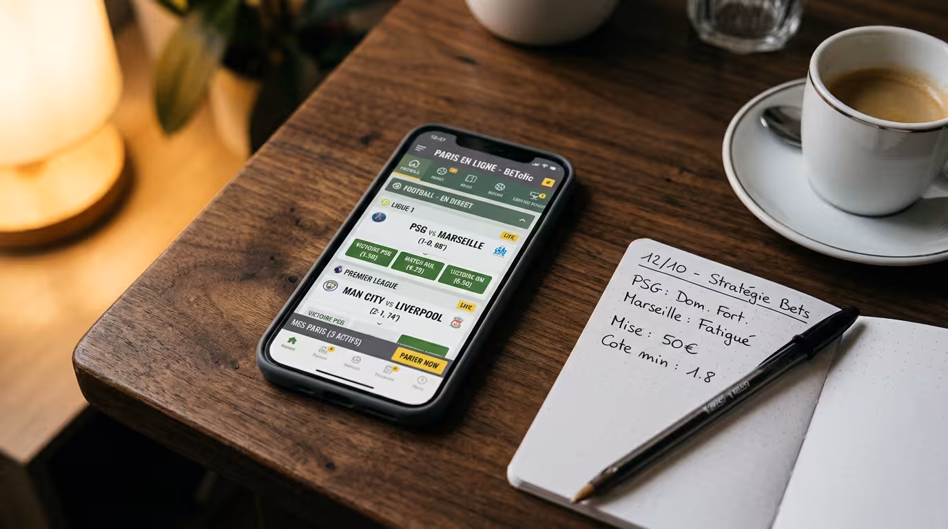 Smartphone affichant une interface de paris sportifs illustrant le parrainage Winamax