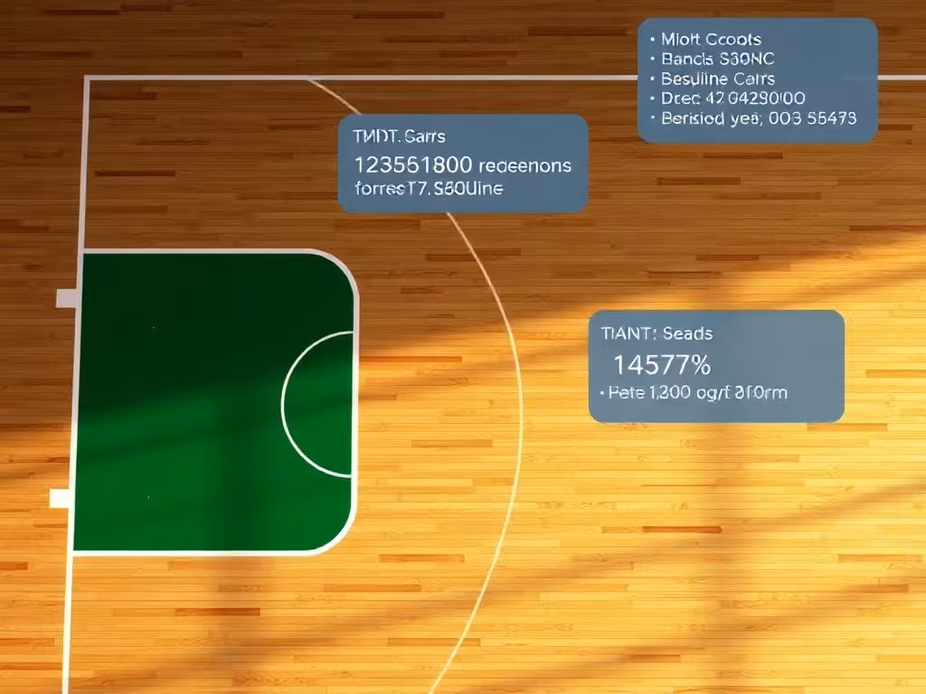 Vue aérienne d'un terrain basket professionnel illustrant les indicateurs NBA et Euroleague.
