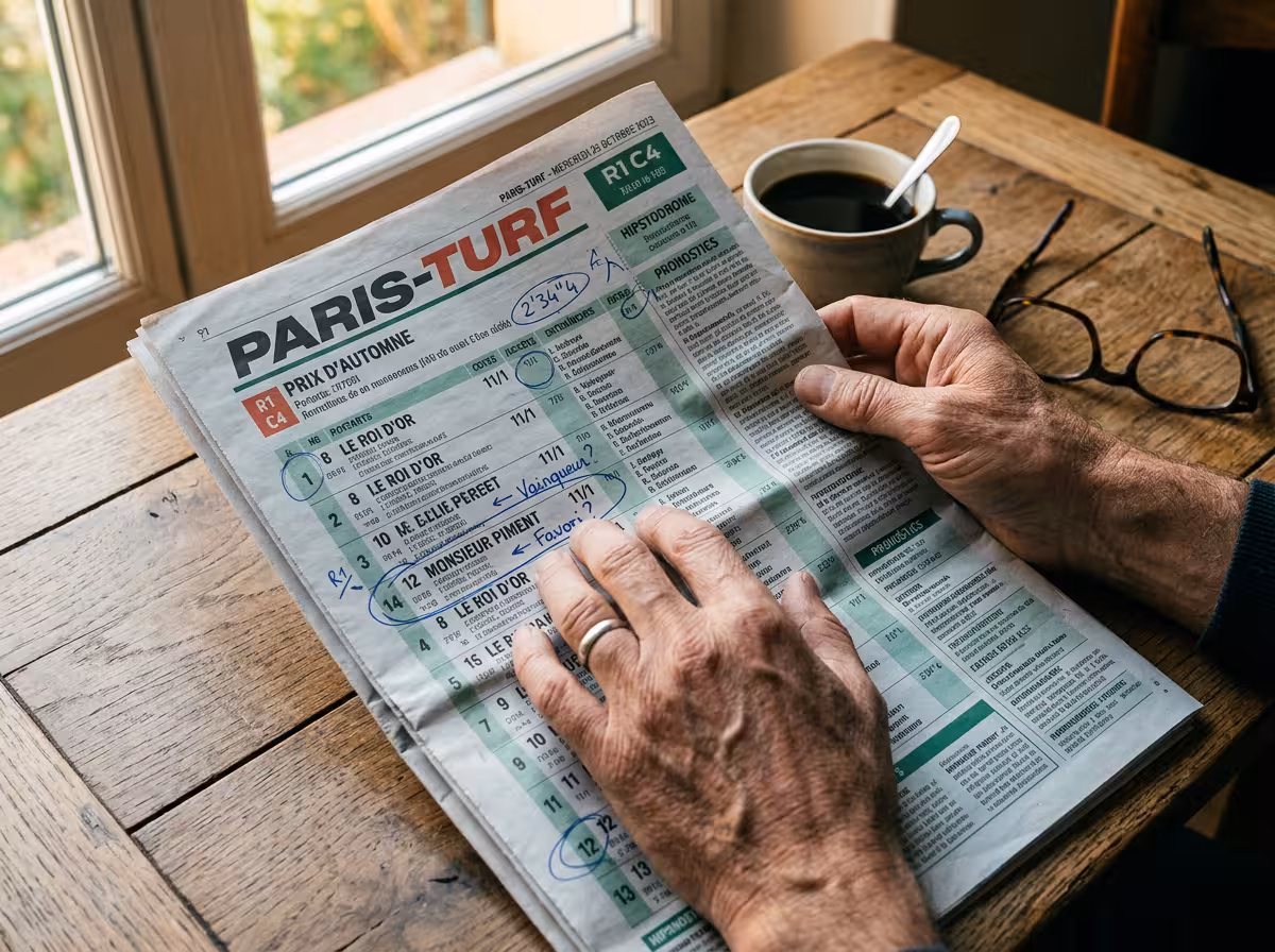 Mains analysant les performances passées d'un cheval pour cibler la base du quinté