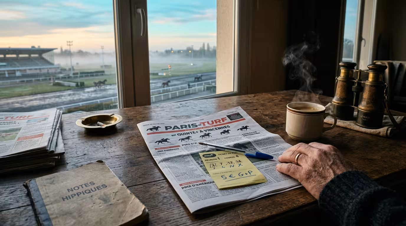 Bureau d'analyse pour le pronostic quinté du jour avec journal hippique et accessoires