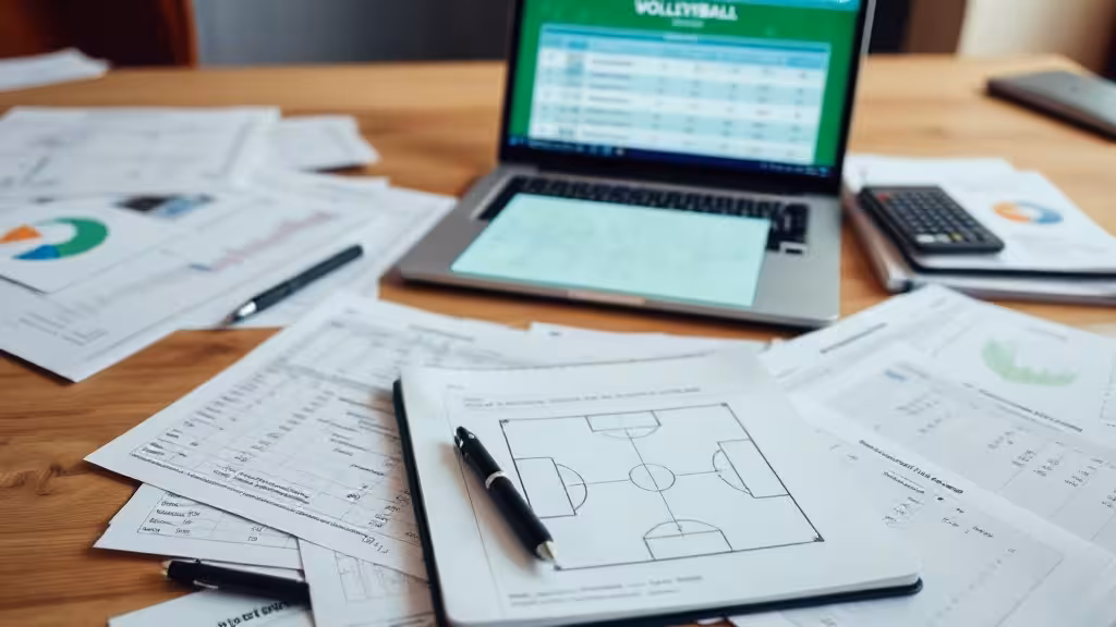 Espace de travail pour analyser les pronostics volley-ball avec documents et écrans statistiques