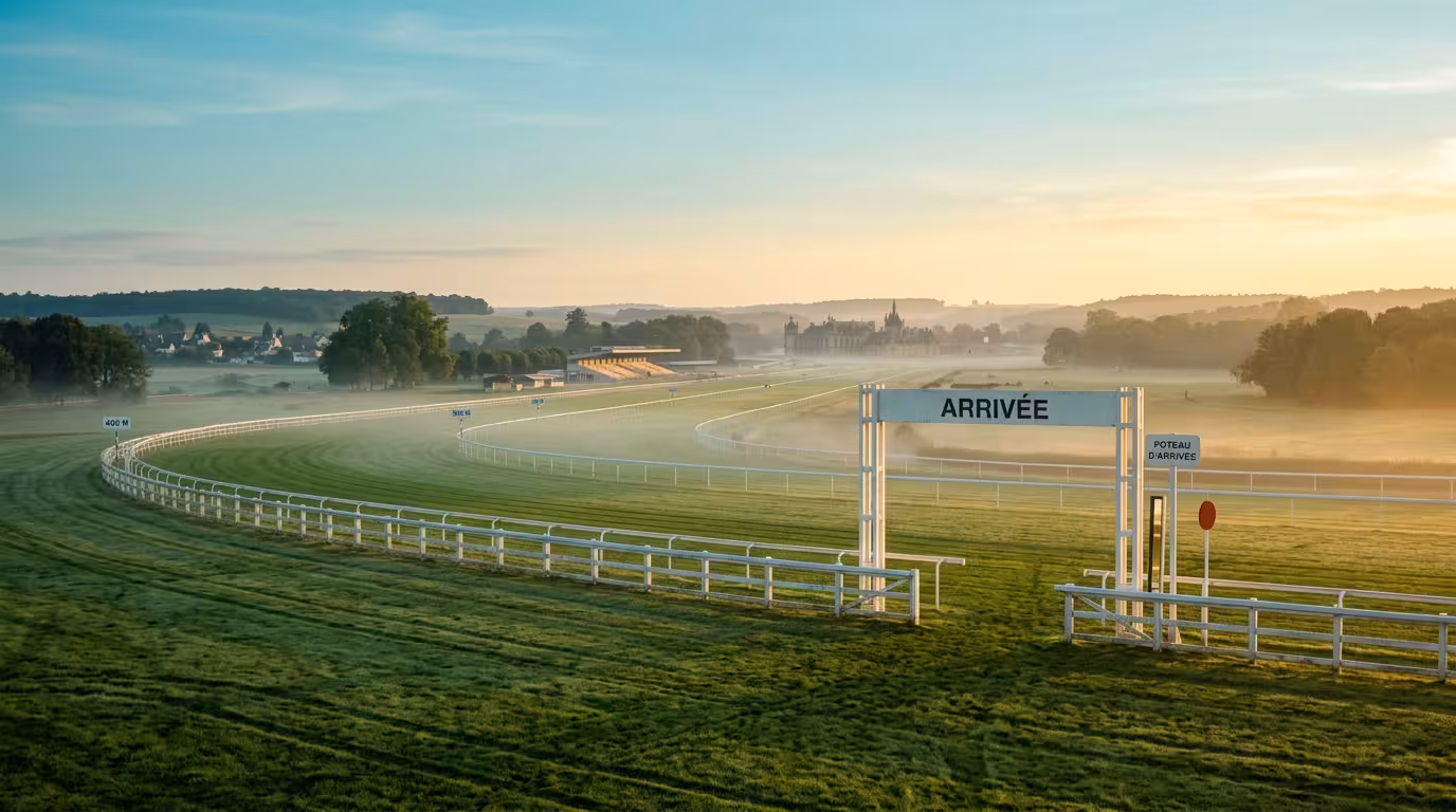 Hippodrome au lever du jour pour illustrer les pronostics du quinté