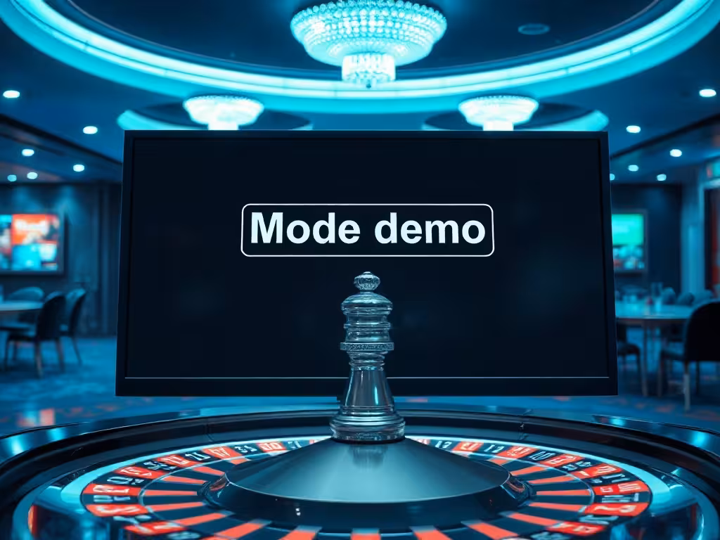 Écran montrant une roulette en mode démo gratuit, interface analytique sans risque réel.