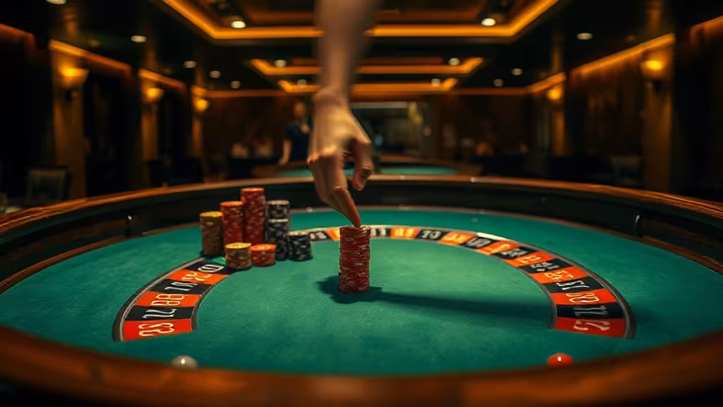 Table de roulette professionnelle avec jetons et feutrine verte, ambiance casino d'entraînement