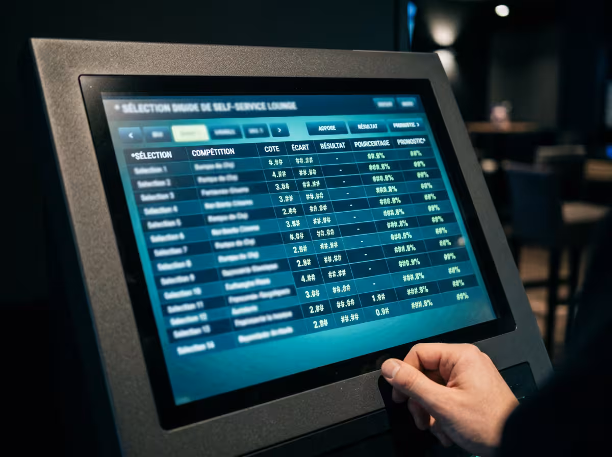 Terminal de paris hippiques affichant des statistiques de taux de retour joueur, marge opérateur sur pari placé